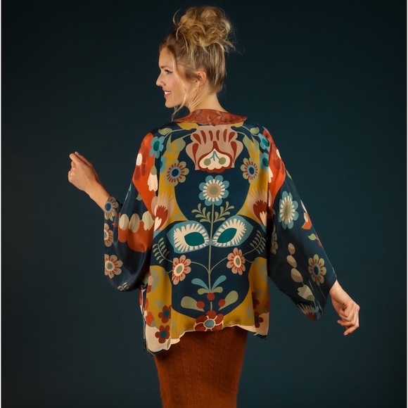 Anthro Powder Bright Funky Print Kimono Kaftan Duster - Picture 4 of 11